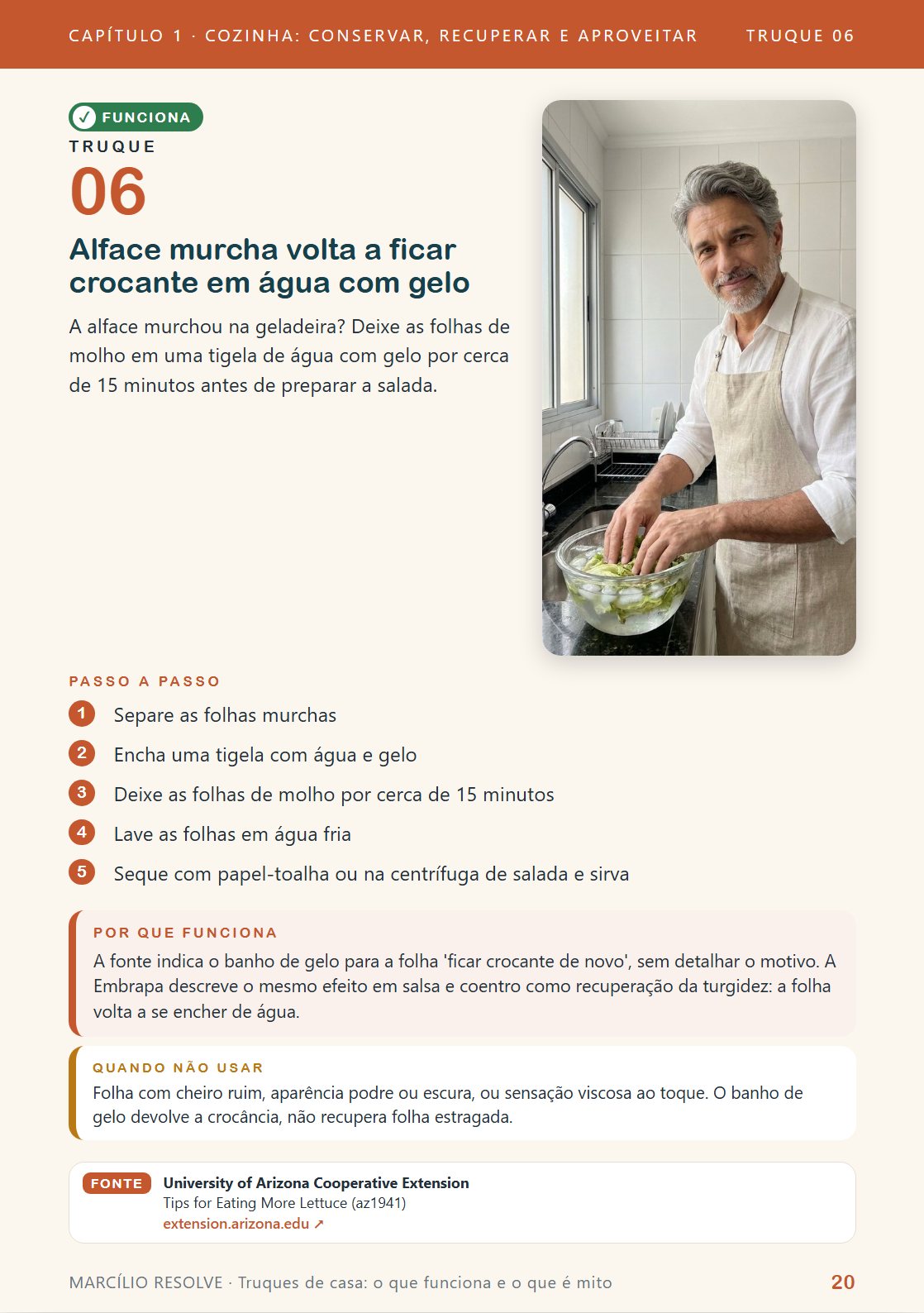 Página do livro: Alface murcha volta a ficar crocante em água com gelo